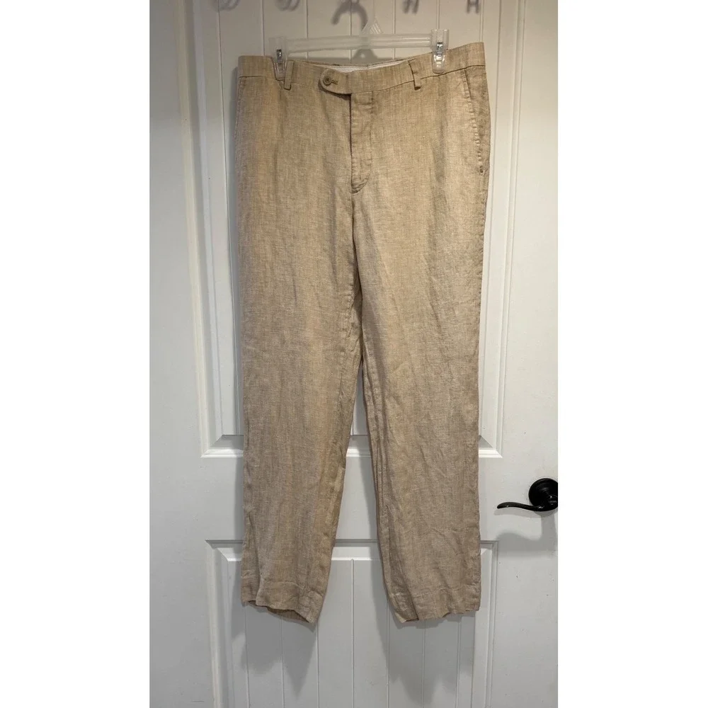 Joseph Abboud Beige Linen Chino Pants 34x31 Coastal Beach Summer Vacation Preppy